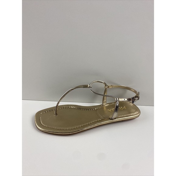 Prada Metallic Leather Flat T Strap Slingback Sandals Women’s Size 35 - Picture 2 of 8
